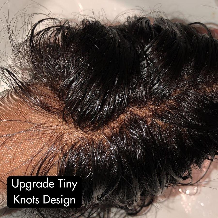 Close-up of upgraded tiny knots design on wig