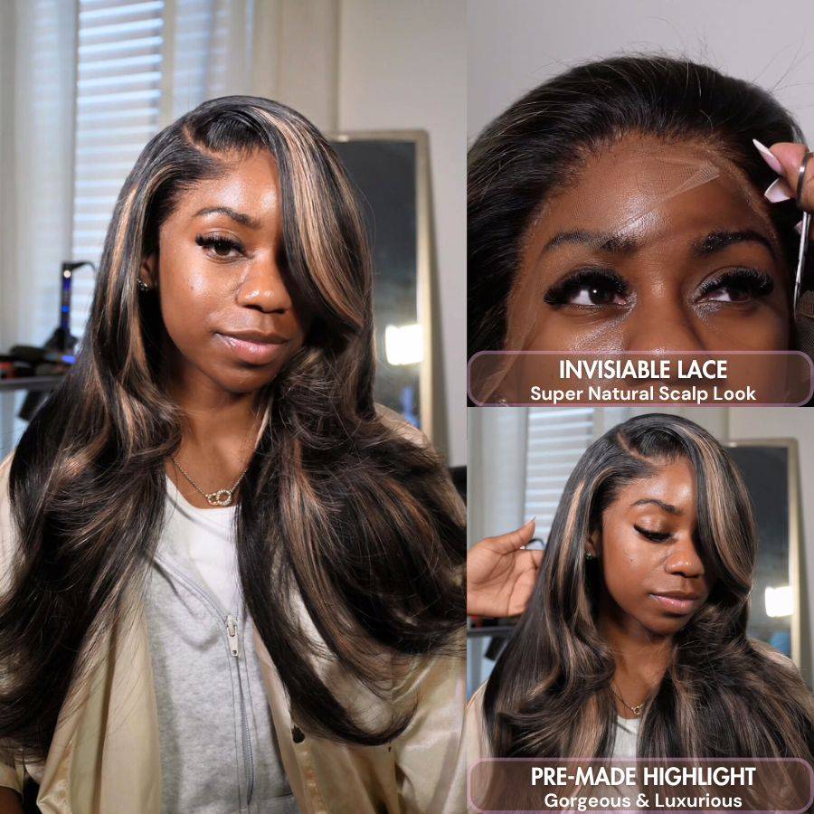 WOWANGEL Highlight Color 13x6 Skinlike Real HD Lace Front Wig Body Wave - wowangel