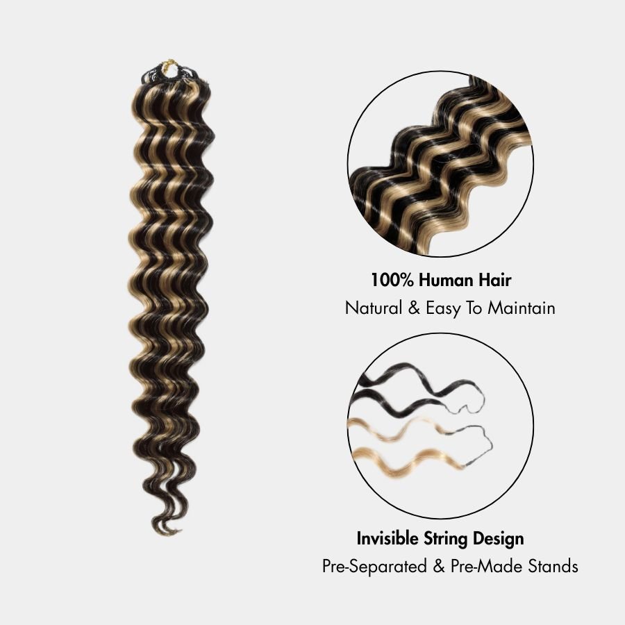WOWANGEL Highlight Deep Wave Pre-Separated Feather Crochet Human Hair Extensions for Miracle Knots Boho Braids - wowangel