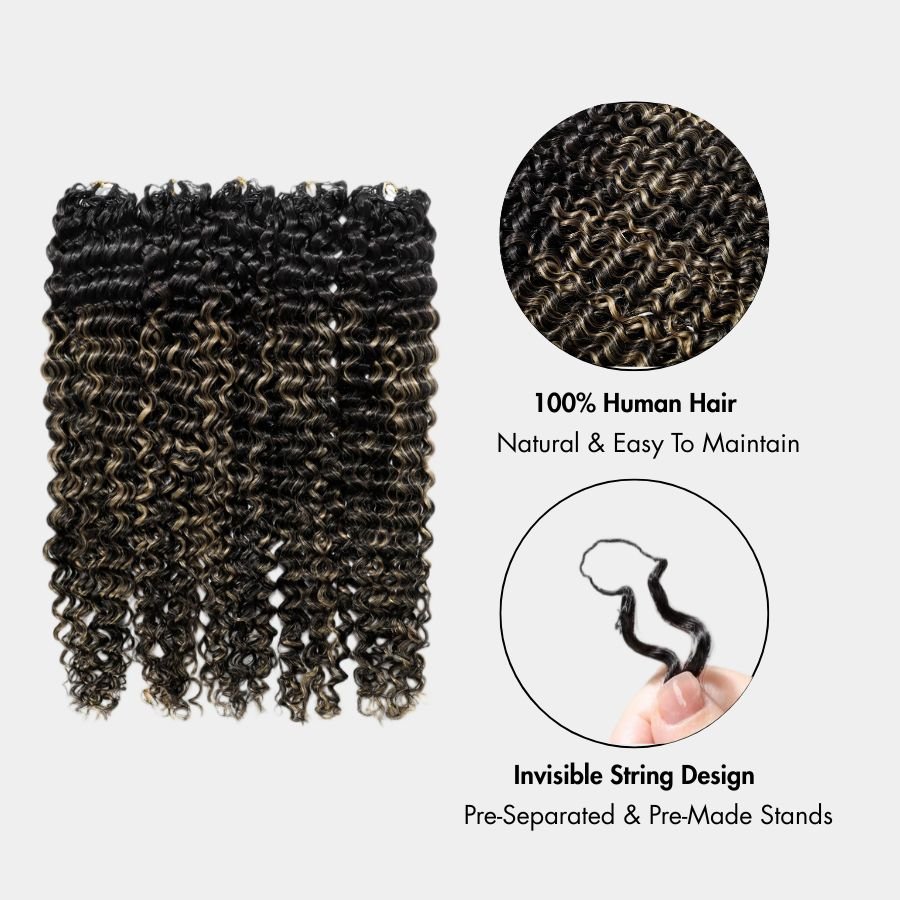 WOWANGEL Highlight Pre-Separated Feather Crochet Human Hair Extensions for Miracle Knots Boho Braids Jerry Curly - wowangel