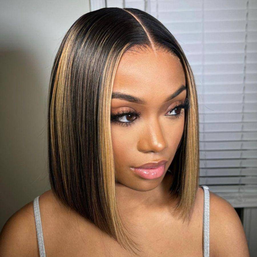 WOWANGEL Highlight Straight Short Bob Wig 5x5 HD Lace Closure Glueless Wig - wowangel