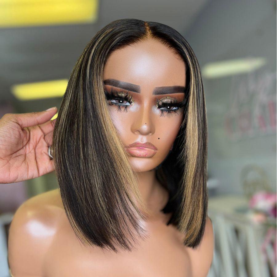 WOWANGEL Highlight Straight Short Bob Wig 5x5 HD Lace Closure Glueless Wig - wowangel