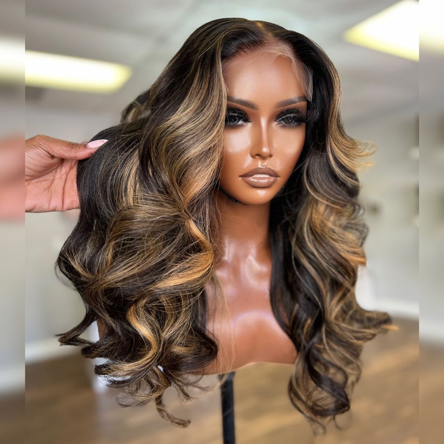 WOWANGEL Honey Blonde Highlight 5X5 HD Lace Closure Wig Wear to Go Glueless - wowangel