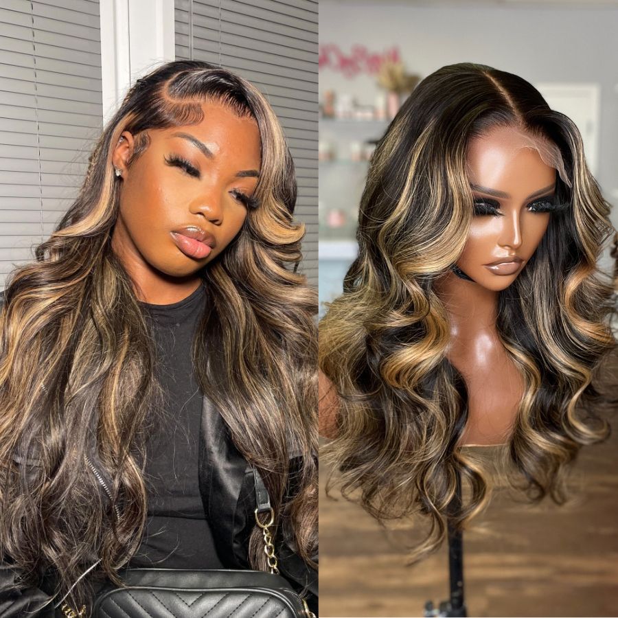 WOWANGEL Honey Blonde Highlight 5X5 HD Lace Closure Wig Wear to Go Glueless - wowangel