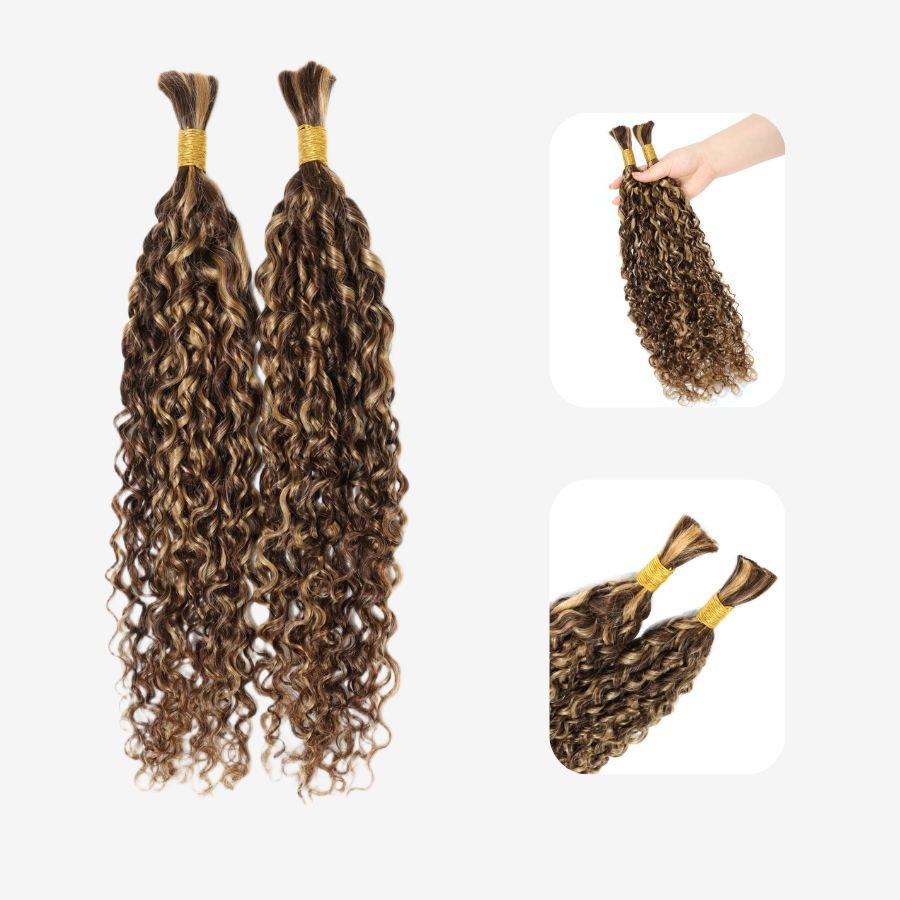 WOWANGEL Honey Blonde Highlight Human Braiding Hair For Boho Braids Curly - wowangel
