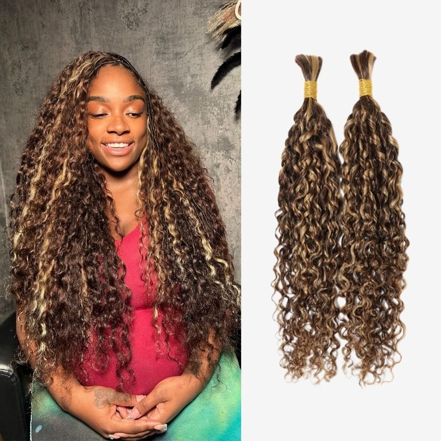 WOWANGEL Honey Blonde Highlight Human Braiding Hair For Boho Braids Curly - wowangel