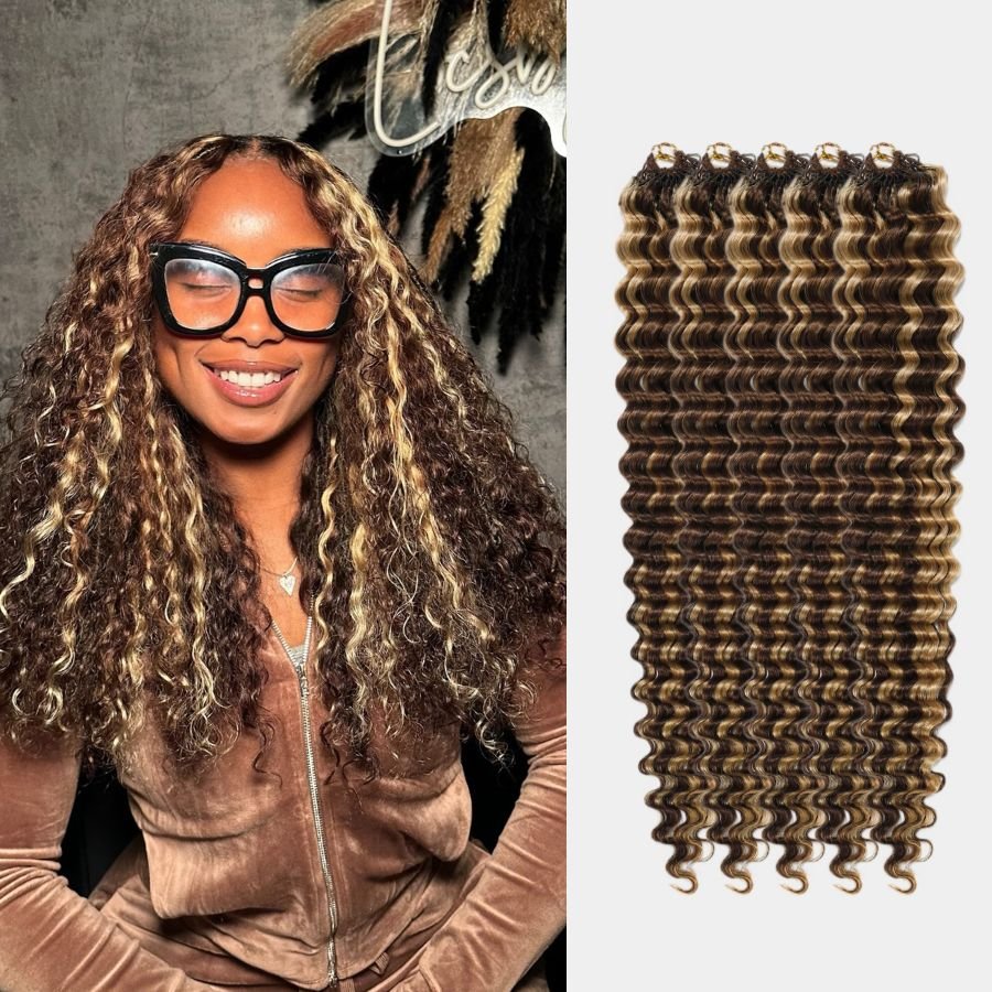 WOWANGEL Honey Blonde Highlight Pre-Separated Feather Crochet Human Hair Extensions for Miracle Knots Boho Braids Deep Wave - wowangel