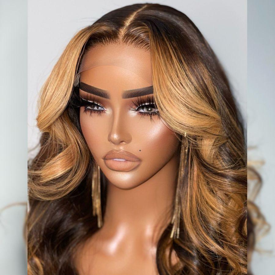 WOWANGEL Honey Blonde Highlight Skinlike Real HD Lace 13X6 Lace Front Wig - wowangel