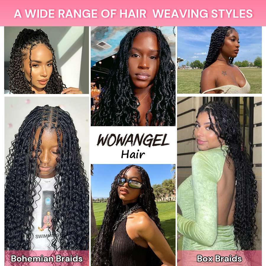 WOWANGEL Human Braiding Hair For Boho Braids Jet Black Deep Wave 100g - wowangel