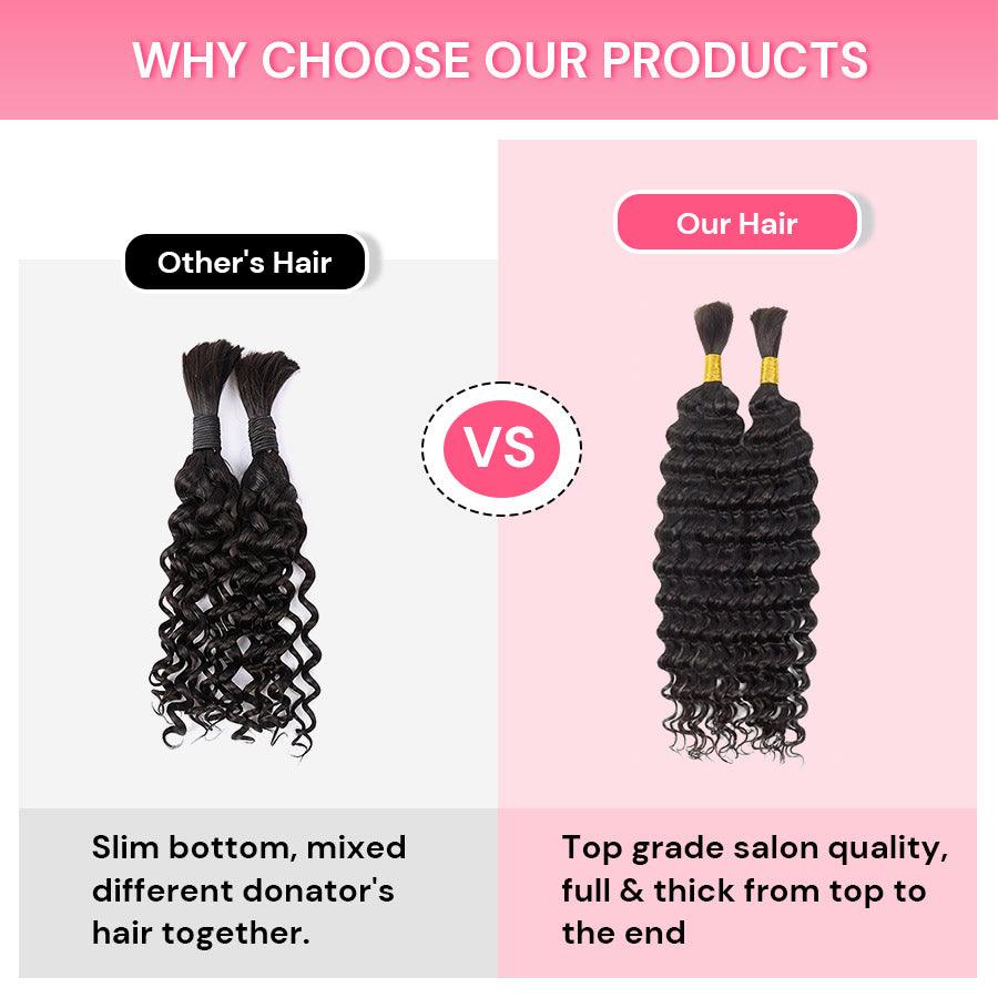 WOWANGEL Human Braiding Hair For Boho Braids Jet Black Deep Wave 100g - wowangel