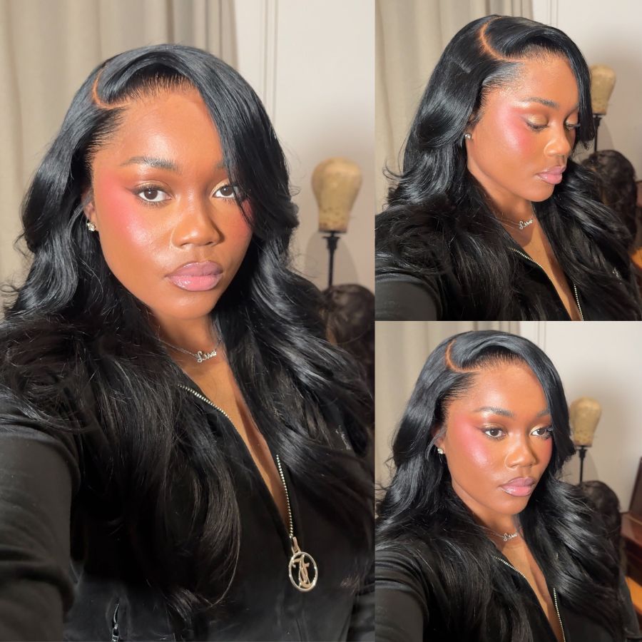 WOWANGEL Jet Black 13X6 HD Lace Full Frontal Wig Clean Hairline Body Wave - wowangel