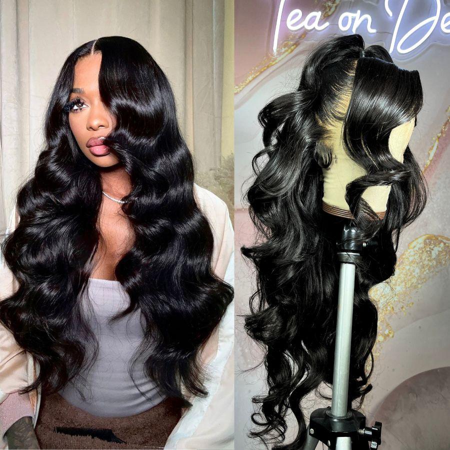 Jet Black 13X6 HD Lace Wig on Model and Mannequin