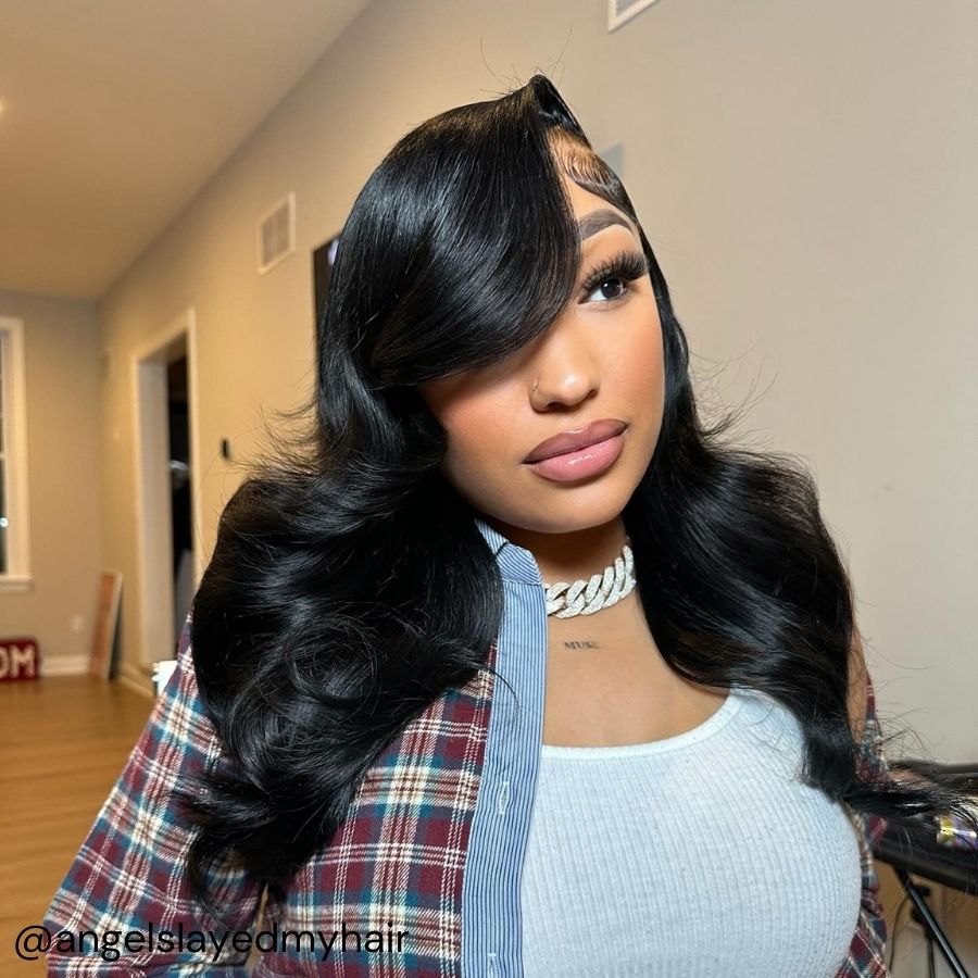 WOWANGEL Jet Black 13X6 Skinlike Real HD Lace Front Wigs Body Wave - wowangel