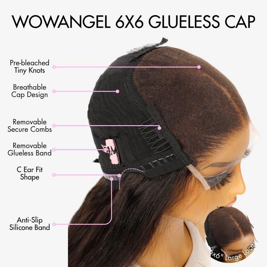 WOWANGEL Jet Black 6x6 Skinlike Real HD Lace Closure Wig Body Wave Glueless Wig - wowangel