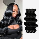 WOWANGEL Jet Black Hair Bundles Deal 3pcs Body Wave 100% Human Hair Weaves - wowangel