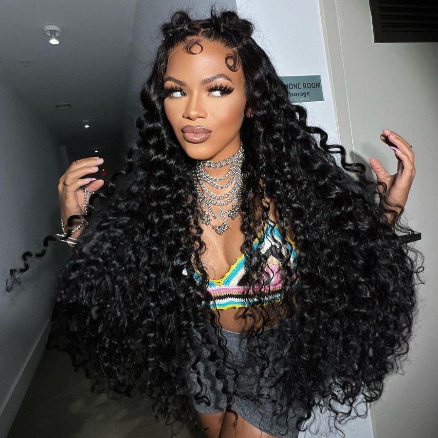 WOWANGEL Jet Black Wand Curl Skinlike Real HD Lace 13X6 Full Frontal Wig - wowangel