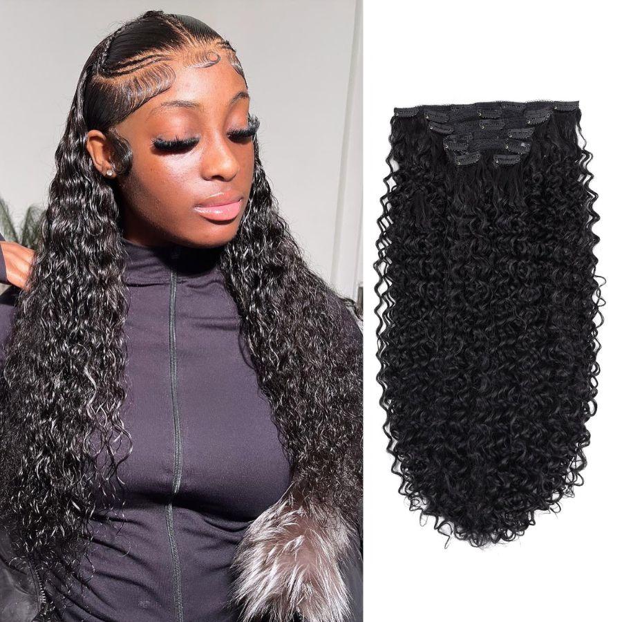 Kinky curly lace weft clip-in hair extensions