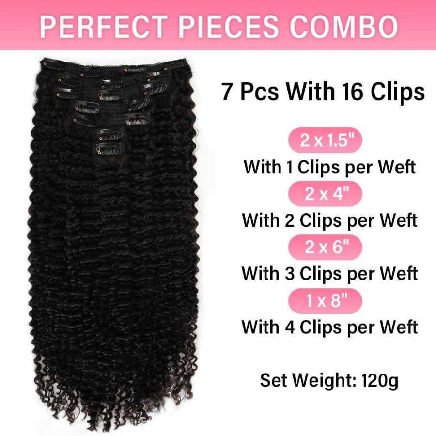 WOWANGEL Kinky Curly Classic Lace Weft Clip In Hair Extensions - wowangel