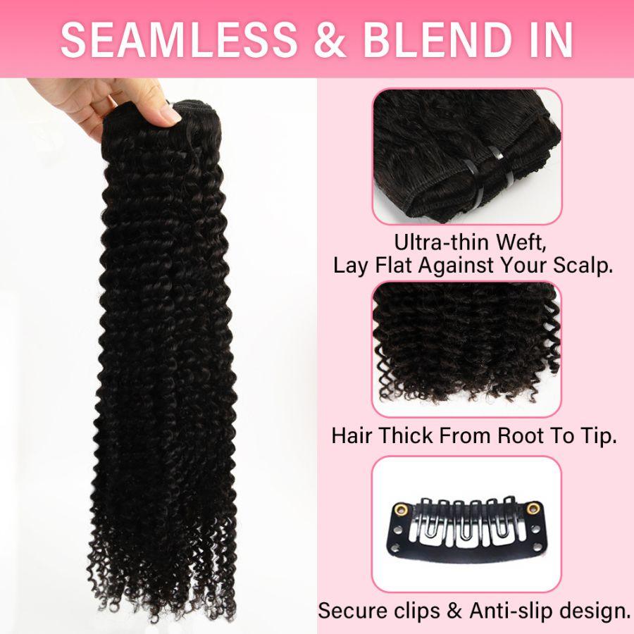 Seamless WOWANGEL Kinky Curly Clip In Hair Extensions