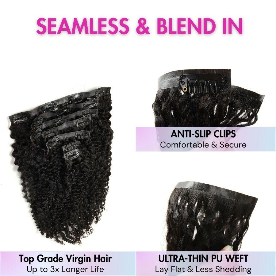 Seamless blend in clip-in hair extensions features