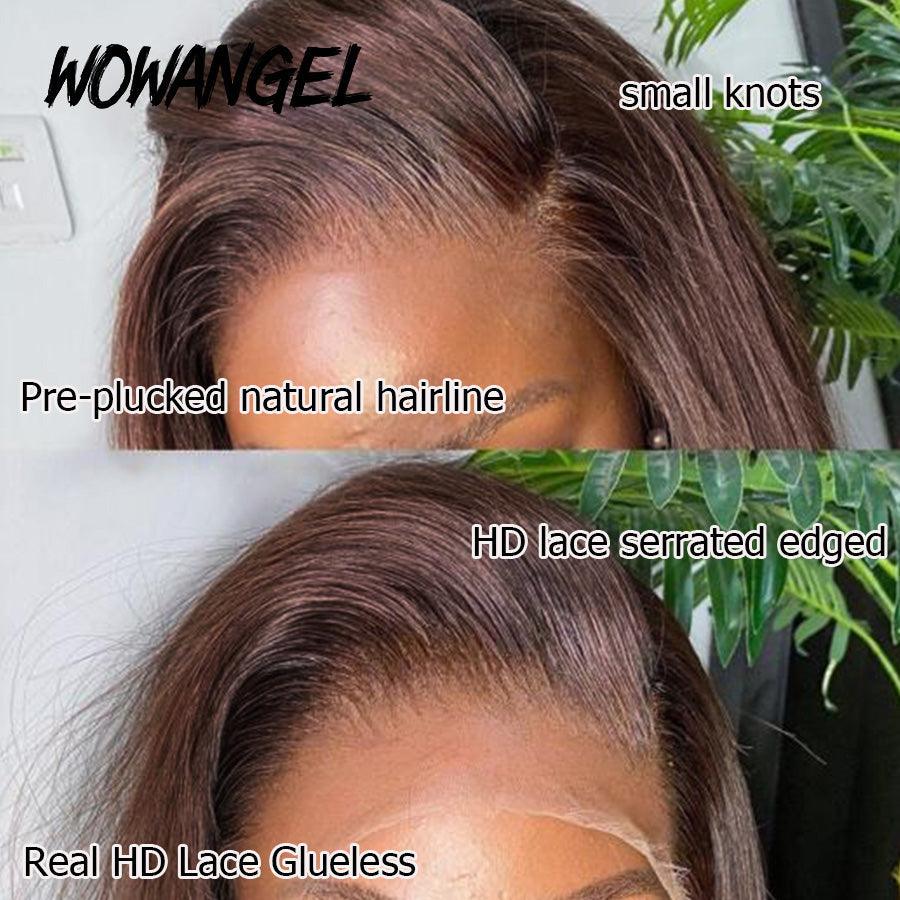 WOWANGEL Layered Cut #4 Dark Brown 13X6 HD Lace Front Wig Straight - wowangel