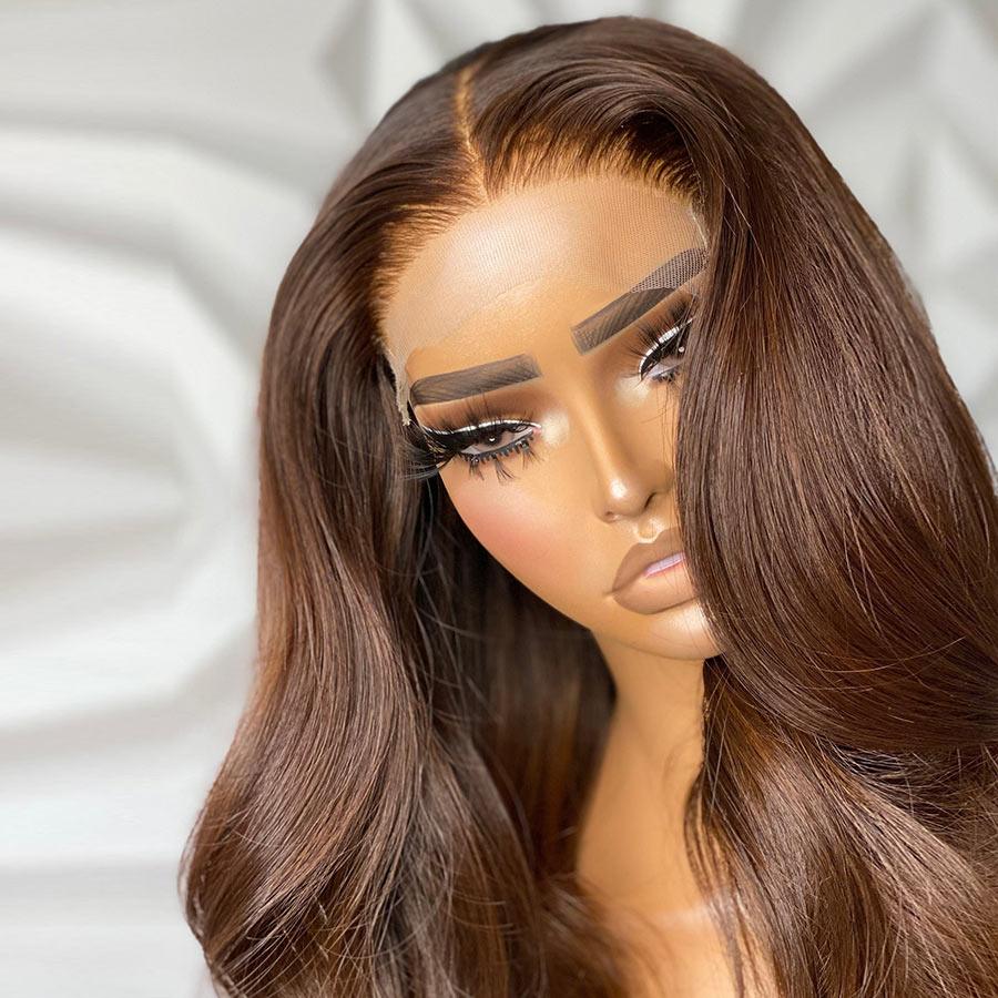 WOWANGEL Light Brown Color 13X6 HD Lace Front Wigs Body Wave Closure Wig - wowangel