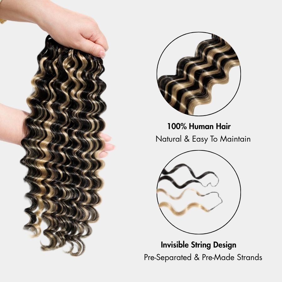 WOWANGEL Miracle Knots Crochet Hair Highlight Deep Wave Pre-Separated Feather Crochet Human Hair Extensions - wowangel