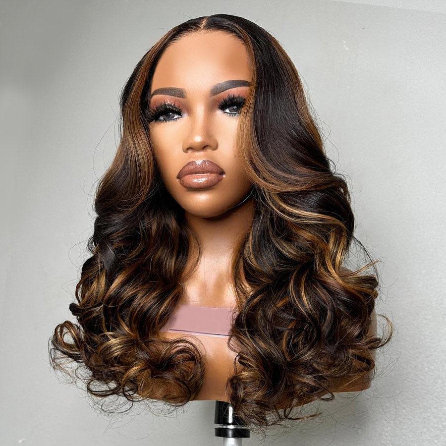 WOWANGEL Mix Highlight Color Skinlike Real HD Lace Closure Wig Glueless Wear Go Wig - wowangel