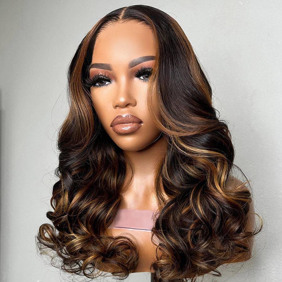 WOWANGEL Mix Highlight Color Skinlike Real HD Lace Closure Wig Glueless Wear Go Wig - wowangel