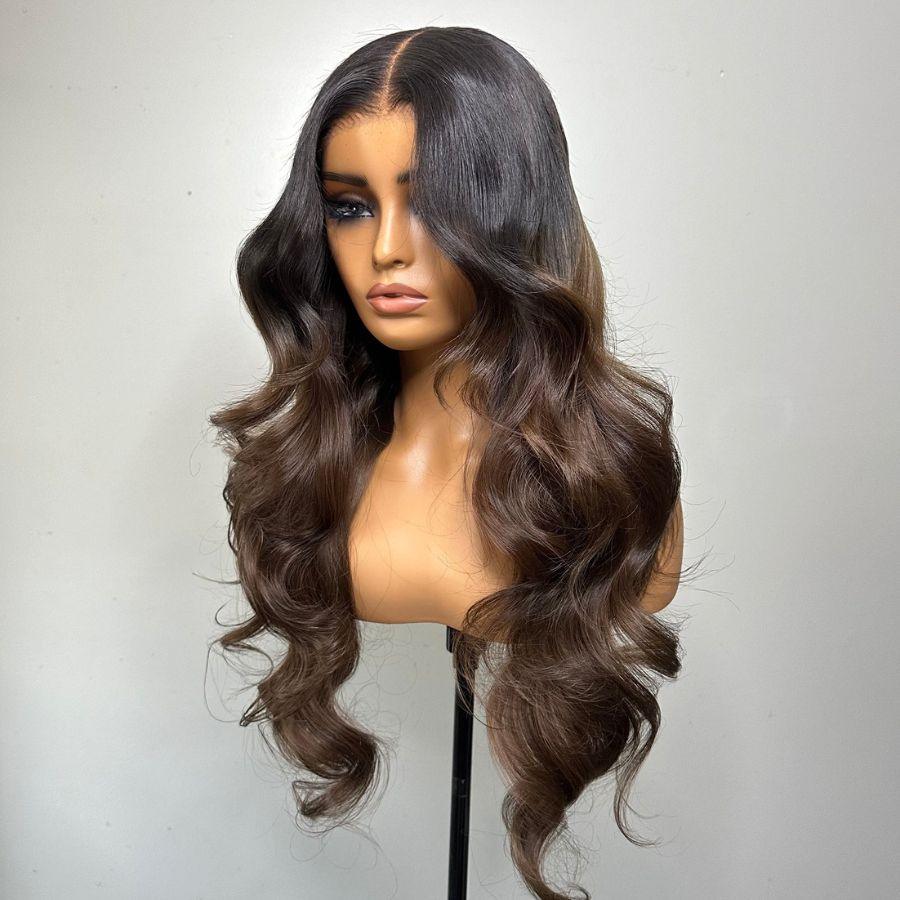 WOWANGEL Ombre Ash Brown Skinlike Real HD Lace 13X6 Full Frontal Wig Body Wave - wowangel