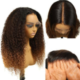 WOWANGEL Ombre Blonde 360 Invisible Strap HD Lace Wig Curly Pre Plucked Clean Hairline - wowangel