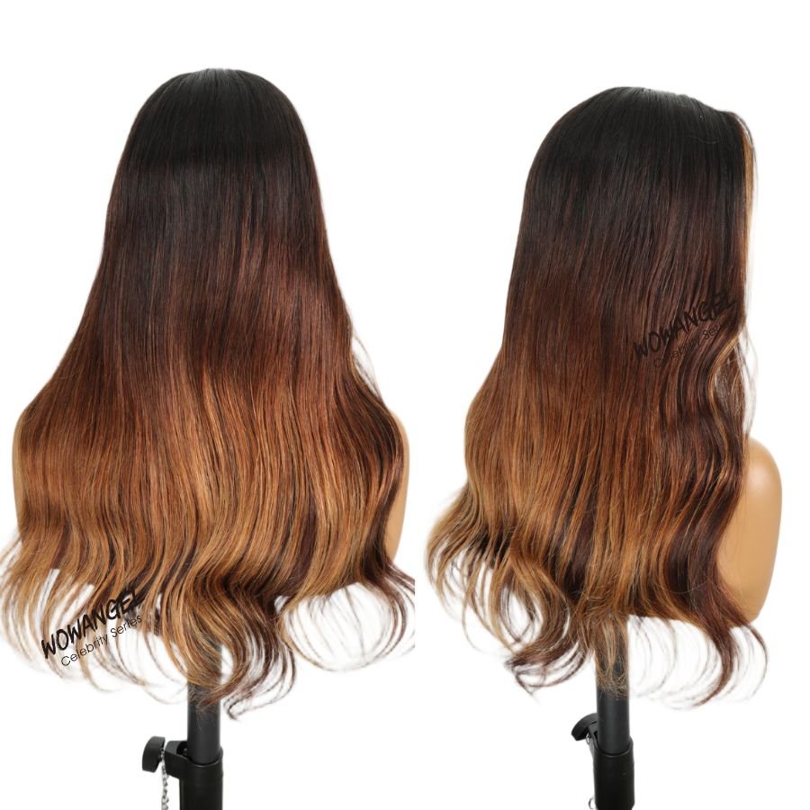 WOWANGEL Ombre Brown Highlight HD Lace 13X6 Full Frontal Wig Pre Plucked Hairline - wowangel