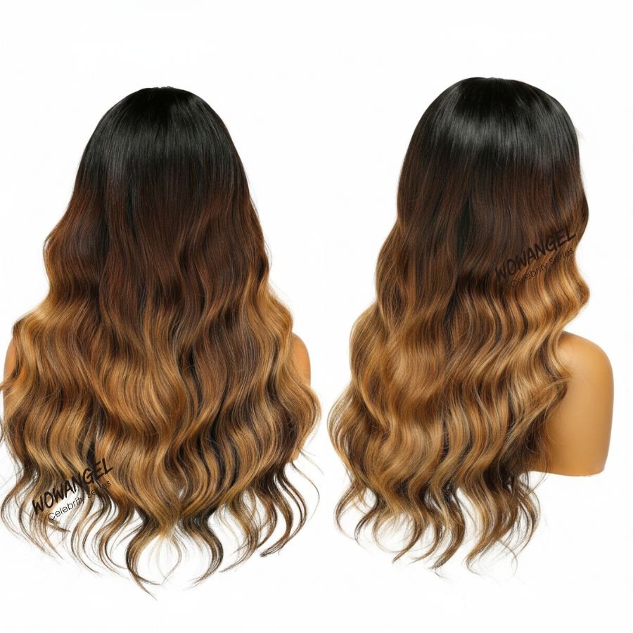 WOWANGEL Ombre Brown Highlight HD Lace 13X6 Full Frontal Wig Pre Plucked Hairline - wowangel