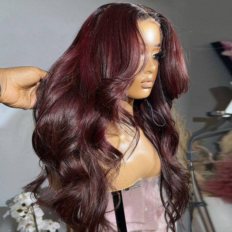 WOWANGEL Ombre Burgundy 13X6 HD Lace Front Wigs Body Wave