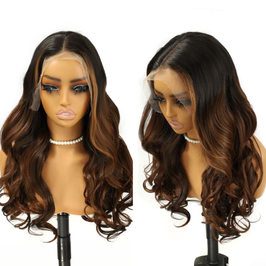 WOWANGEL Ombre Copper HD Lace 13X6 Full Frontal Wig Body Wave Pre Plucked Hairline - wowangel