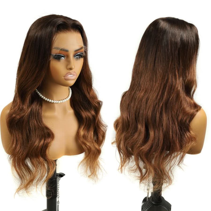 WOWANGEL Ombre Copper HD Lace 13X6 Full Frontal Wig Body Wave Pre Plucked Hairline - wowangel