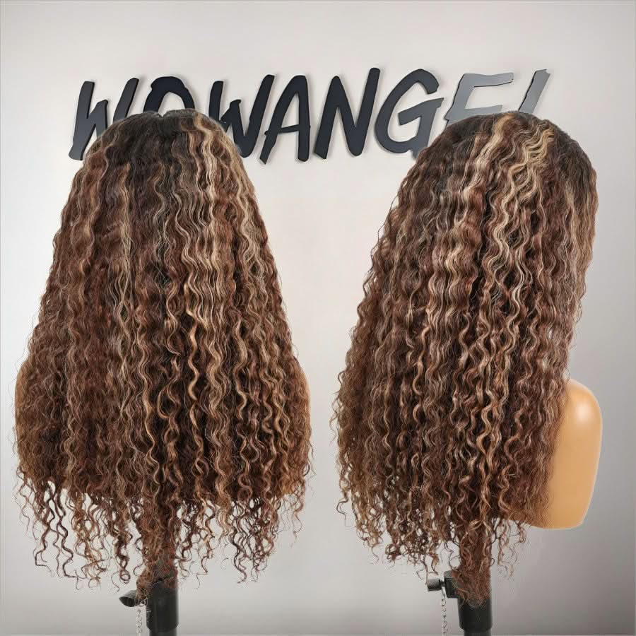 WOWANGEL Ombre Highlight 360 Invisible Strap HD Lace Wig Water Wave Clean Hairline - wowangel