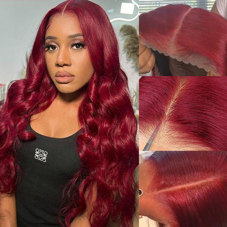 WOWANGEL Plum Red 5X5 HD Lace Closure Wig Body Wave Glueless Wigs - wowangel