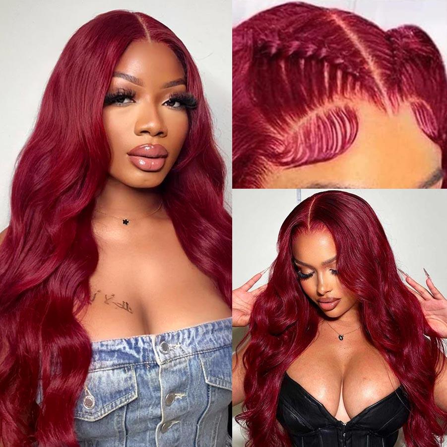 WOWANGEL Plum Red 5X5 HD Lace Closure Wig Body Wave Glueless Wigs - wowangel