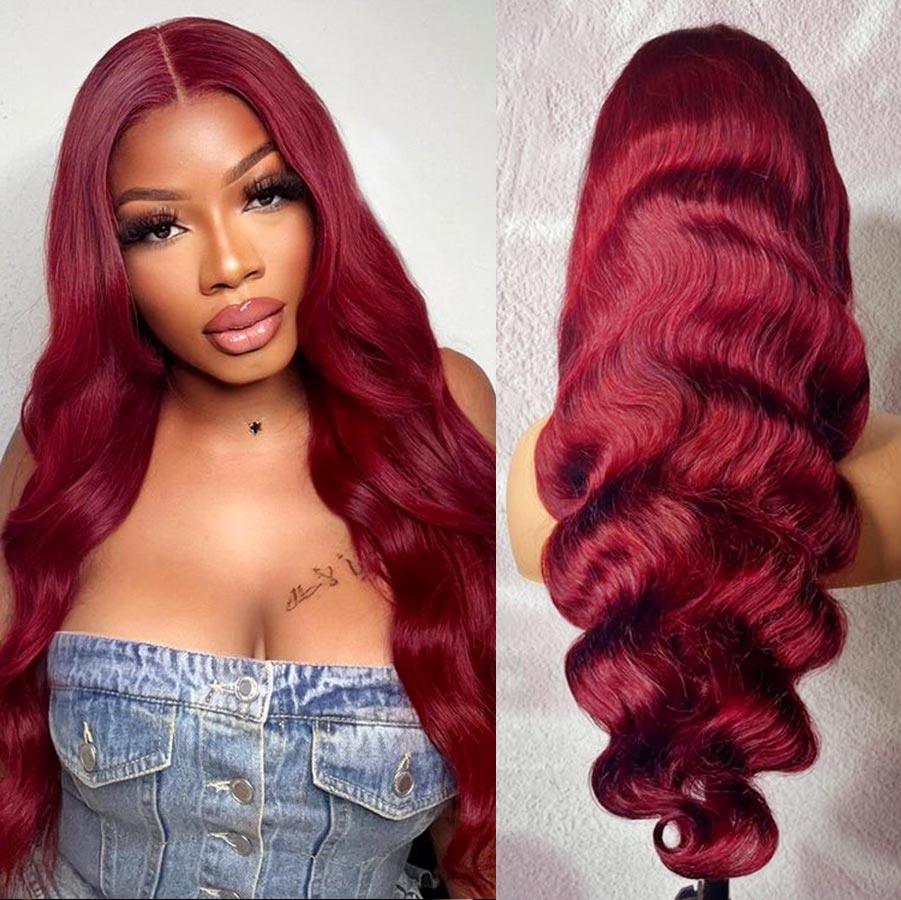 WOWANGEL Plum Red 5X5 HD Lace Closure Wig Body Wave Glueless Wigs - wowangel