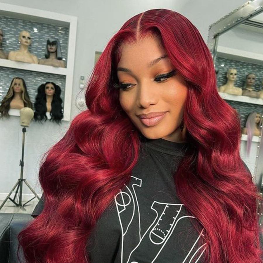 WOWANGEL Plum Red 5X5 HD Lace Closure Wig Body Wave Glueless Wigs - wowangel