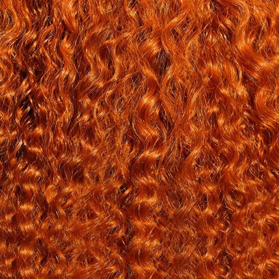 Close-up of ginger curly wig texture