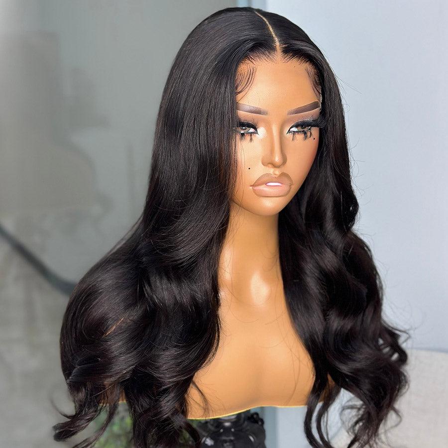 WOWANGEL glueless wig with body wave style on mannequin