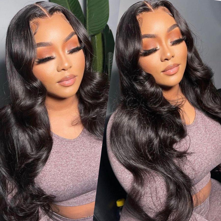 Model wearing WOWANGEL body wave glueless wig