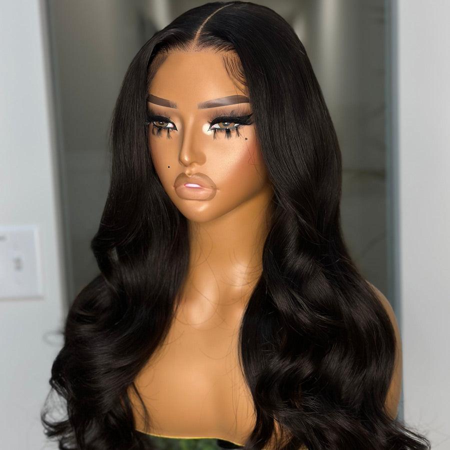 WOWANGEL body wave glueless wig on mannequin