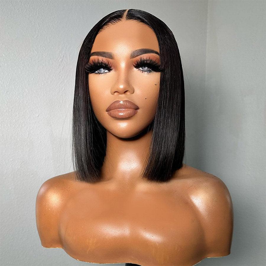 WOWANGEL straight bob glueless wig on mannequin