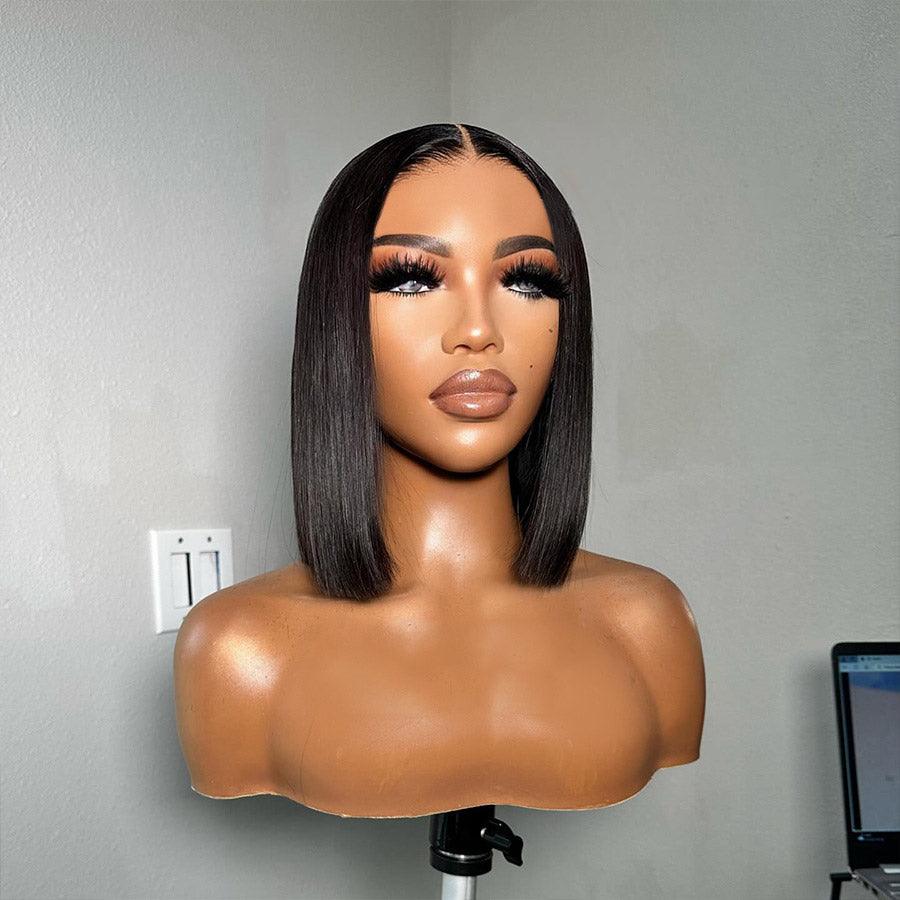 Side view of WOWANGEL straight bob glueless wig