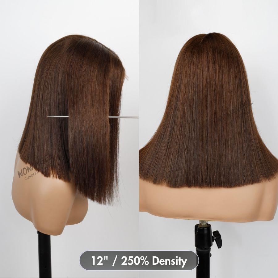 WOWANGEL Premium Raw 2X6 Closure Glueless Wig Bone Straight Bob Blunt Cut - wowangel