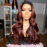 WOWANGEL Reddish Brown 13x6 Skinlike Real HD Lace Front Wig with Dark Root - wowangel