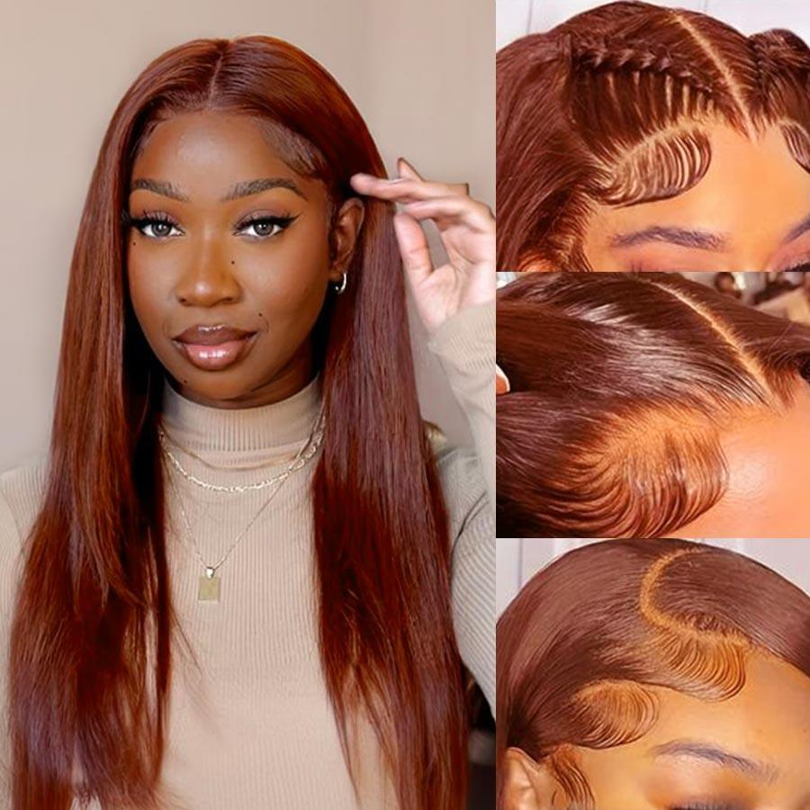 Reddish brown lace front wig with natural hairline